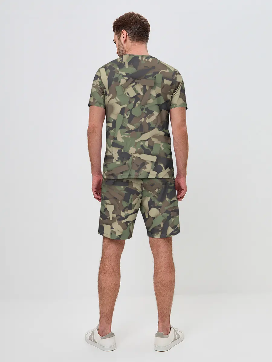 Мужской костюм с шортами / Лесной камуфляж с бутылками
