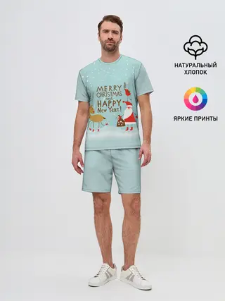 Мужской костюм с шортами / олень и Дед Мороз