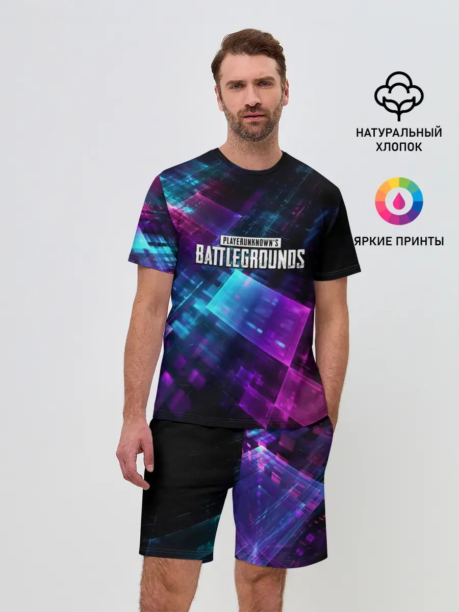 Мужской костюм с шортами / Pubg neon style 2019