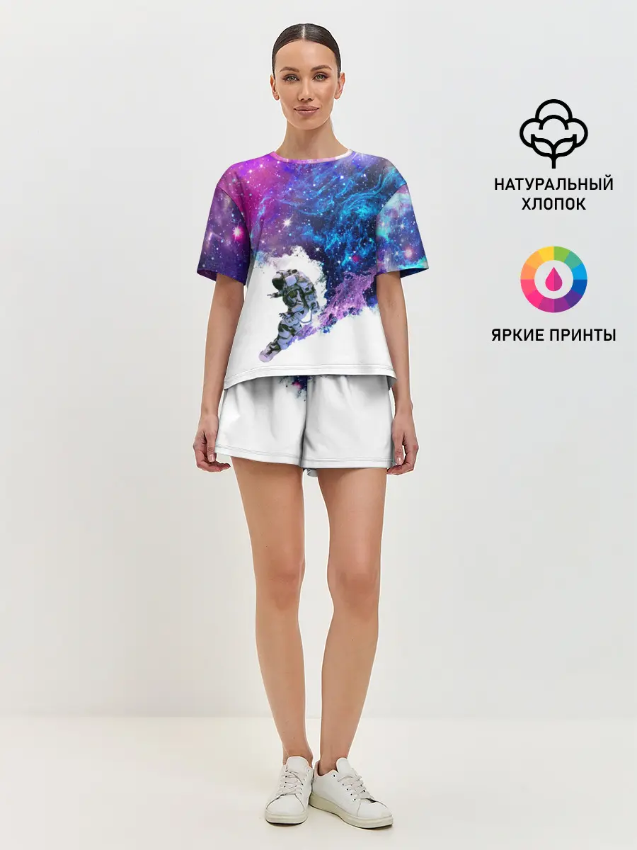Женская пижама с шортами / Космический сноуборд
