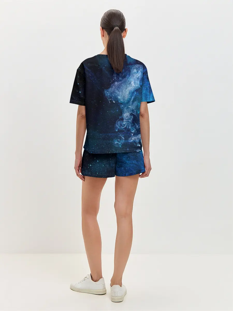 Женская пижама с шортами / Синий космос