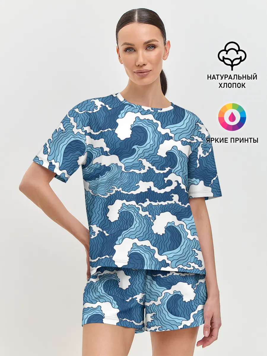 Женская пижама с шортами / Морские волны