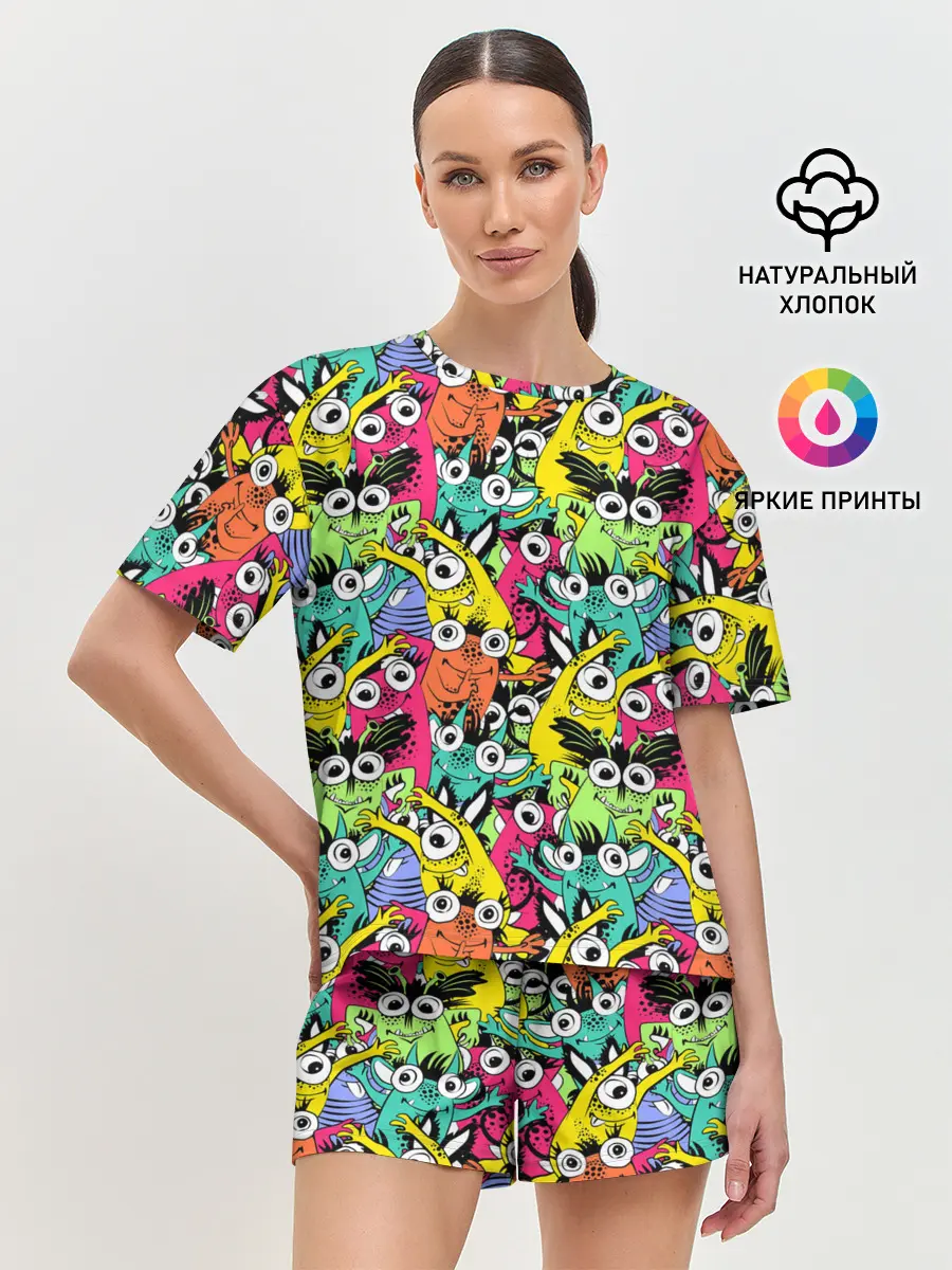 Женская пижама с шортами / Весёлые монстры