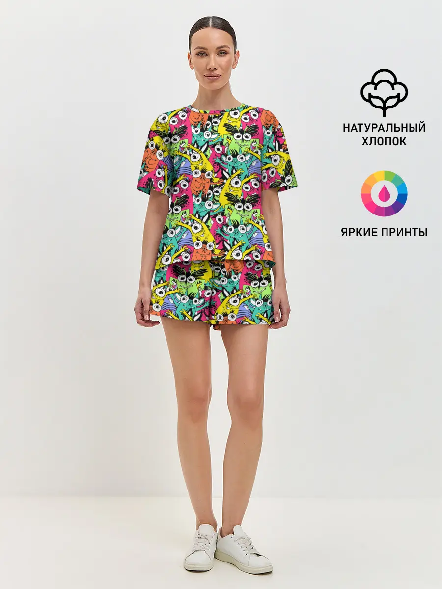 Женская пижама с шортами / Весёлые монстры
