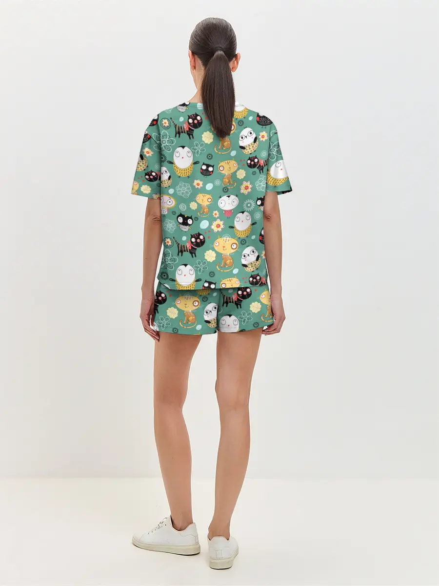 Женская пижама с шортами / Совы и котики