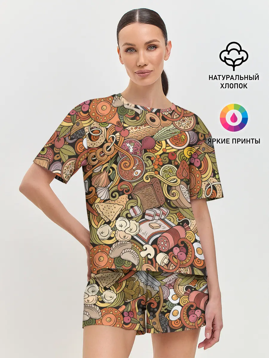 Женская пижама с шортами / Русская еда