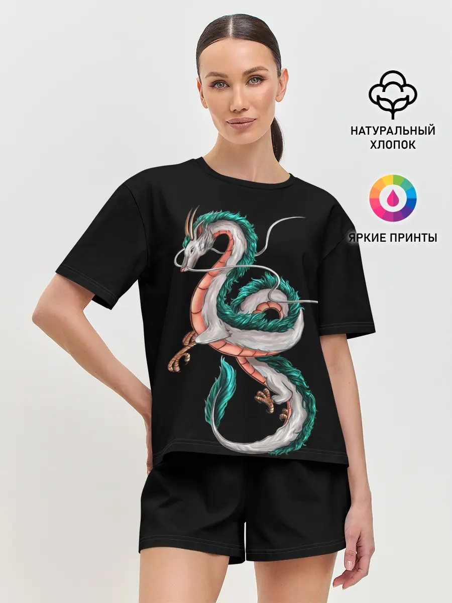 Женская пижама с шортами / Дракон Хаку на черном фоне