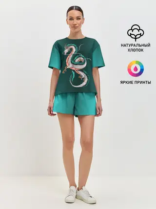 Женская пижама с шортами / Дракон Хаку зеленый градиент