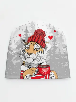 Детская шапка / Тигр с чашкой кофе