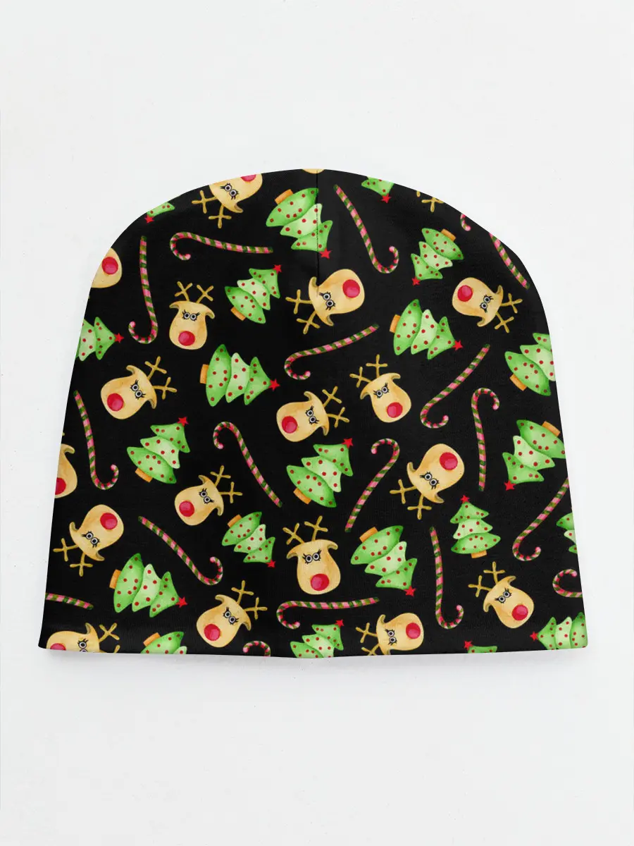 Детская шапка / Олени, елки и карамель