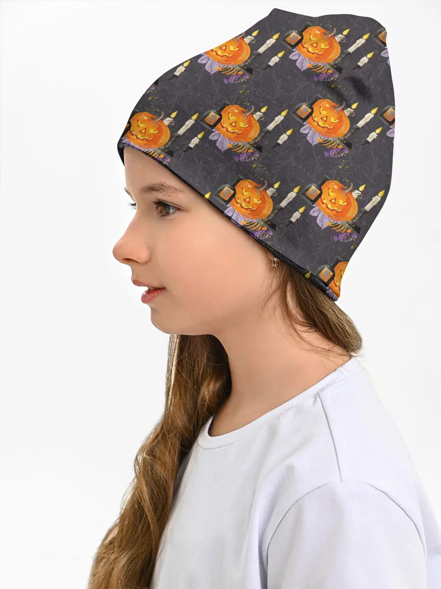 Детская шапка / Хэллоуин - тыквы и свечи