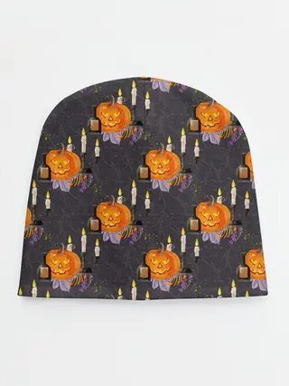 Детская шапка / Хэллоуин - тыквы и свечи