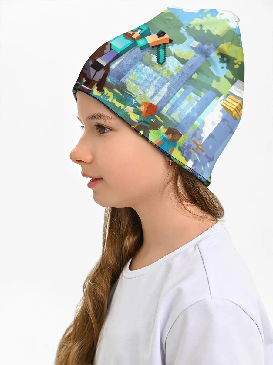 Детская шапка / Майнкрафт на коне в березовом лесу