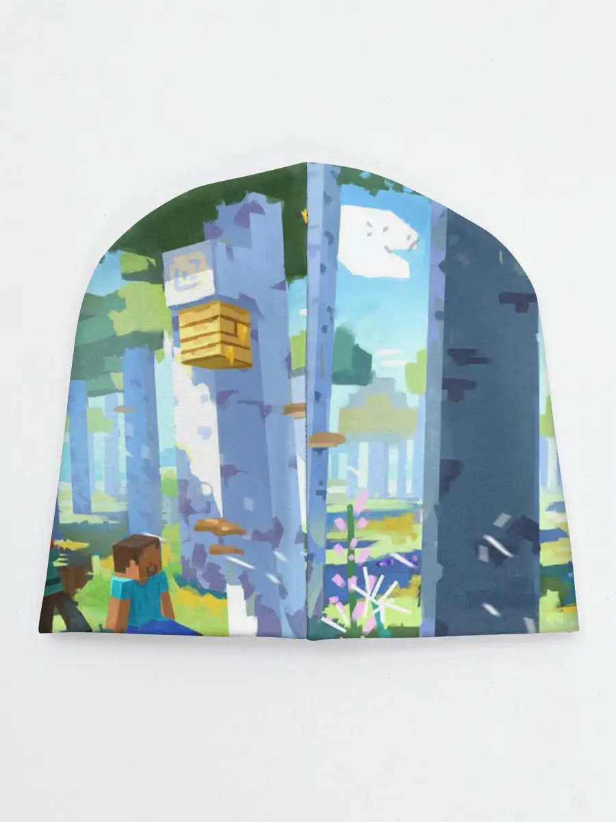 Детская шапка / Майнкрафт на коне в березовом лесу