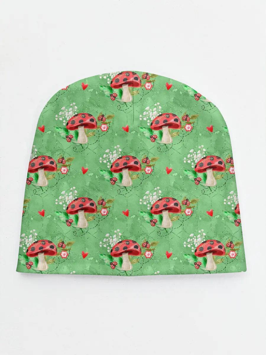 Детская шапка / Грибы Мухоморы паттерн