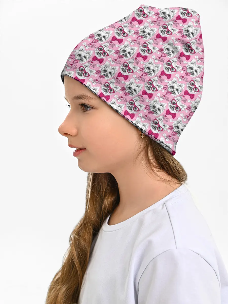 Детская шапка / Йоркширский Терьер на Розовом Фоне