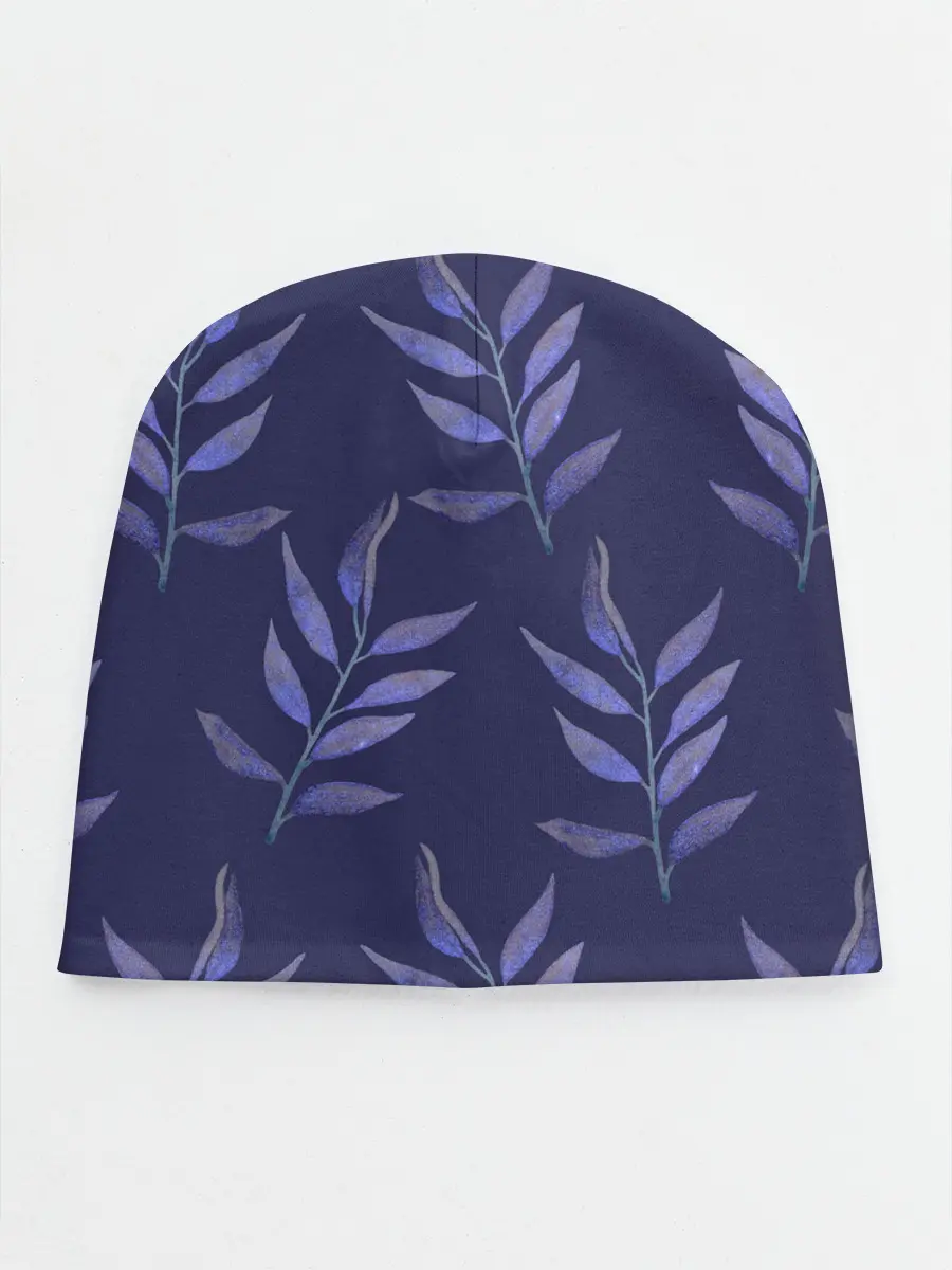 Детская шапка / Листья на темно синем фоне