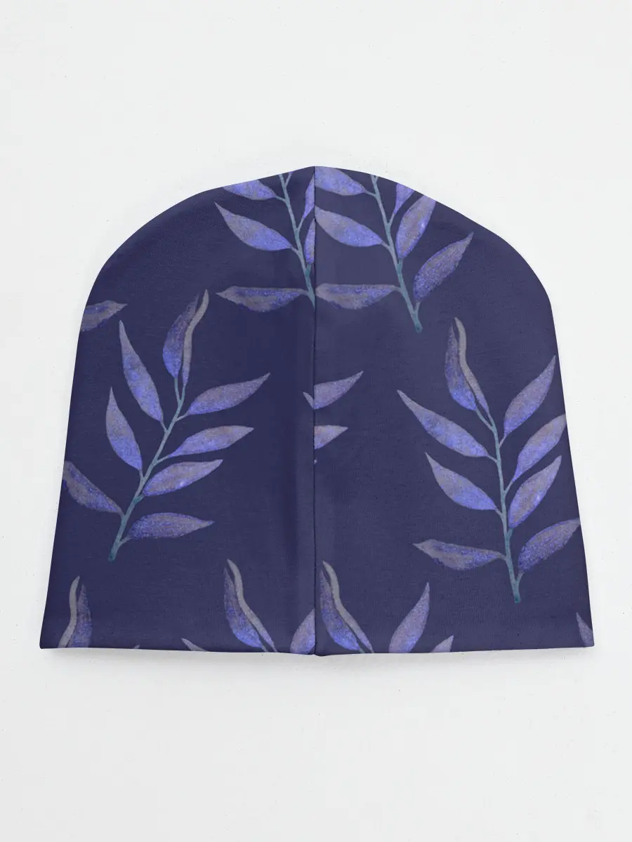 Детская шапка / Листья на темно синем фоне