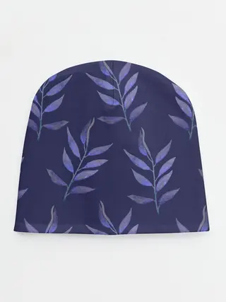 Детская шапка / Листья на темно синем фоне