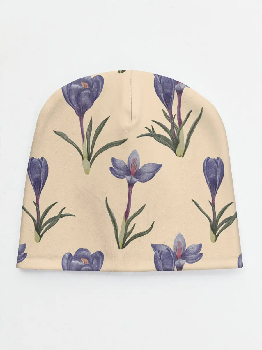 Детская шапка / Цветы шафрана на бежевом фоне