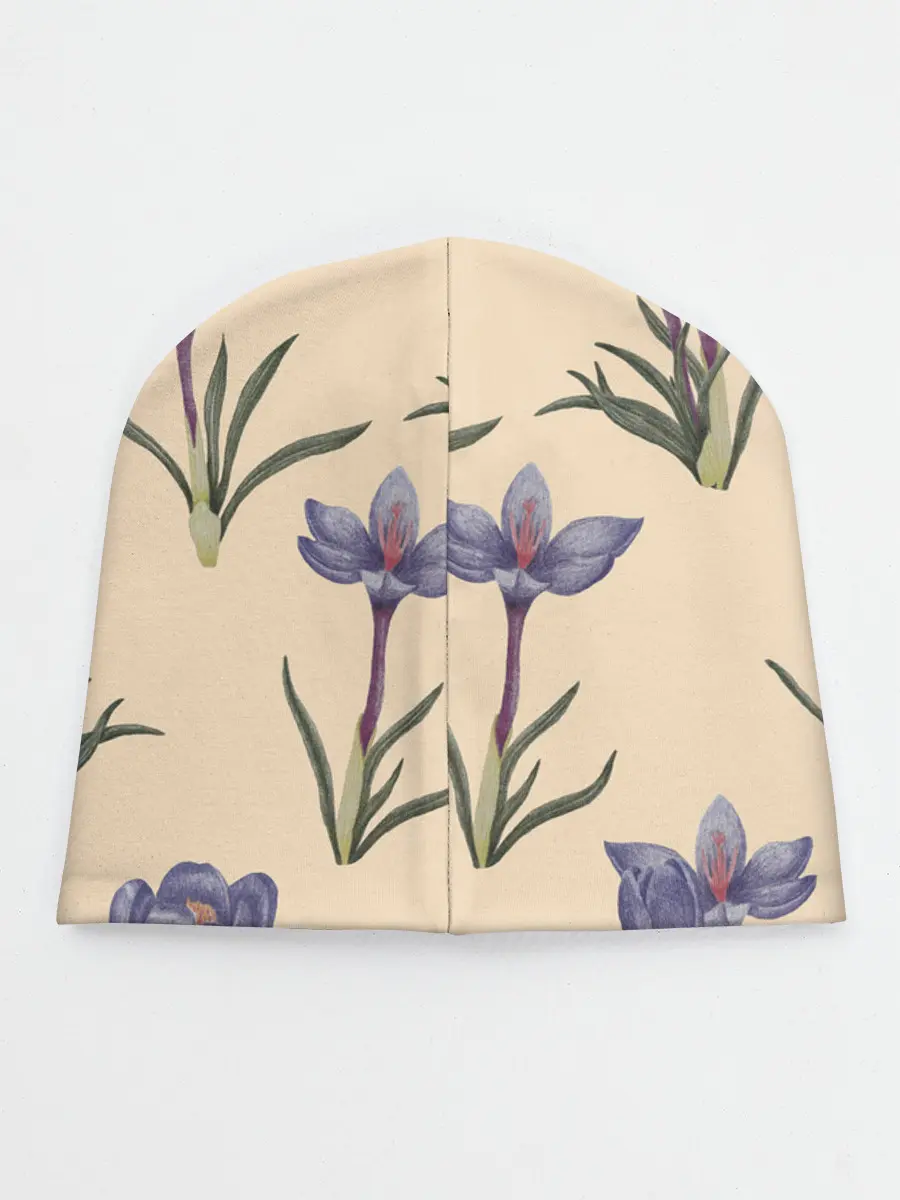 Детская шапка / Цветы шафрана на бежевом фоне