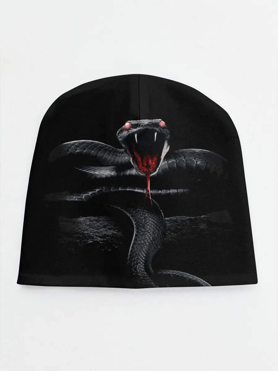 Детская шапка / ЗМЕЯ НА КАМНЕ НА ЧЕРНОМ ФОНЕ
