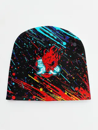 Детская шапка / Cyberpunk 2077 Цветные брызги.