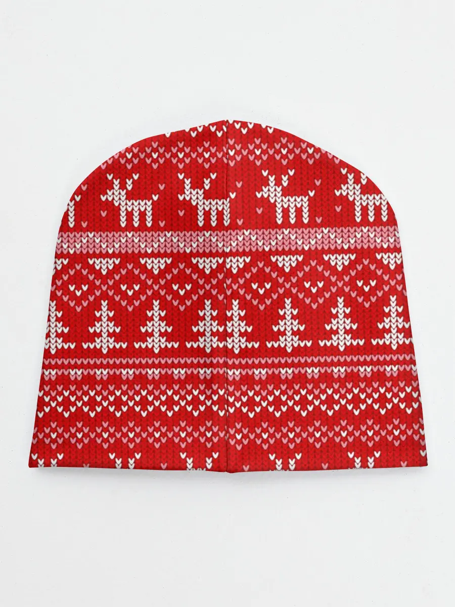 Детская шапка / Новогодний узор с оленями и елкой