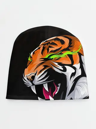 Детская шапка / Тигр, с зелеными глазами