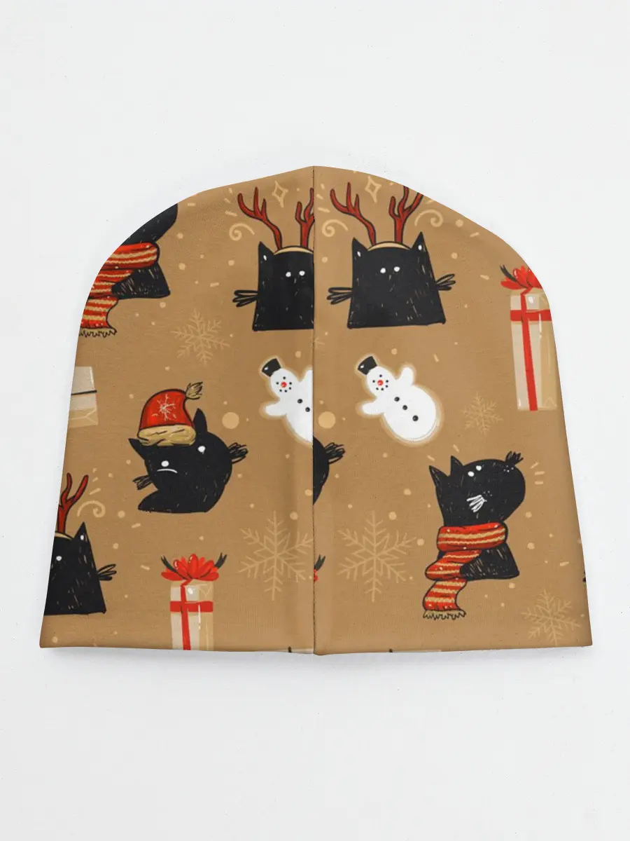 Детская шапка / Черные новогодние коты