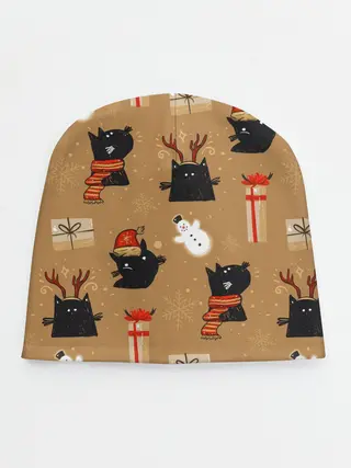 Детская шапка / Черные новогодние коты