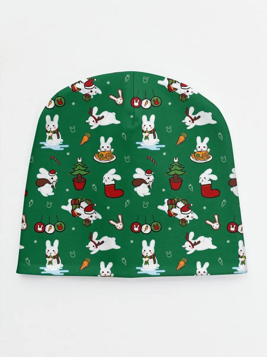 Детская шапка / Новогодний паттерн с зайчиками