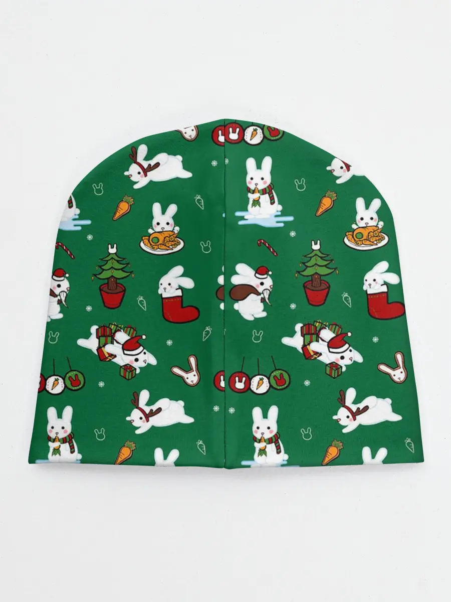 Детская шапка / Новогодний паттерн с зайчиками