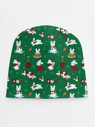Детская шапка / Новогодний паттерн с зайчиками