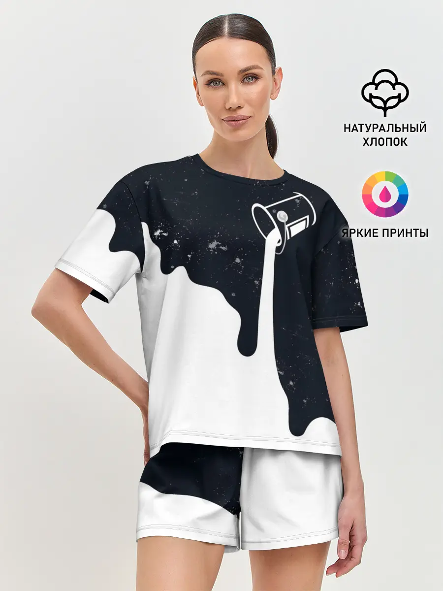 Женская пижама с шортами / Черно-белый