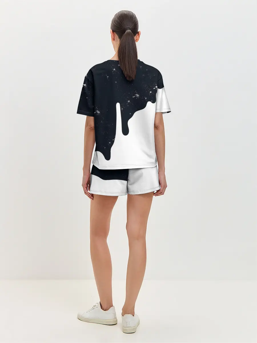 Женская пижама с шортами / Черно-белый