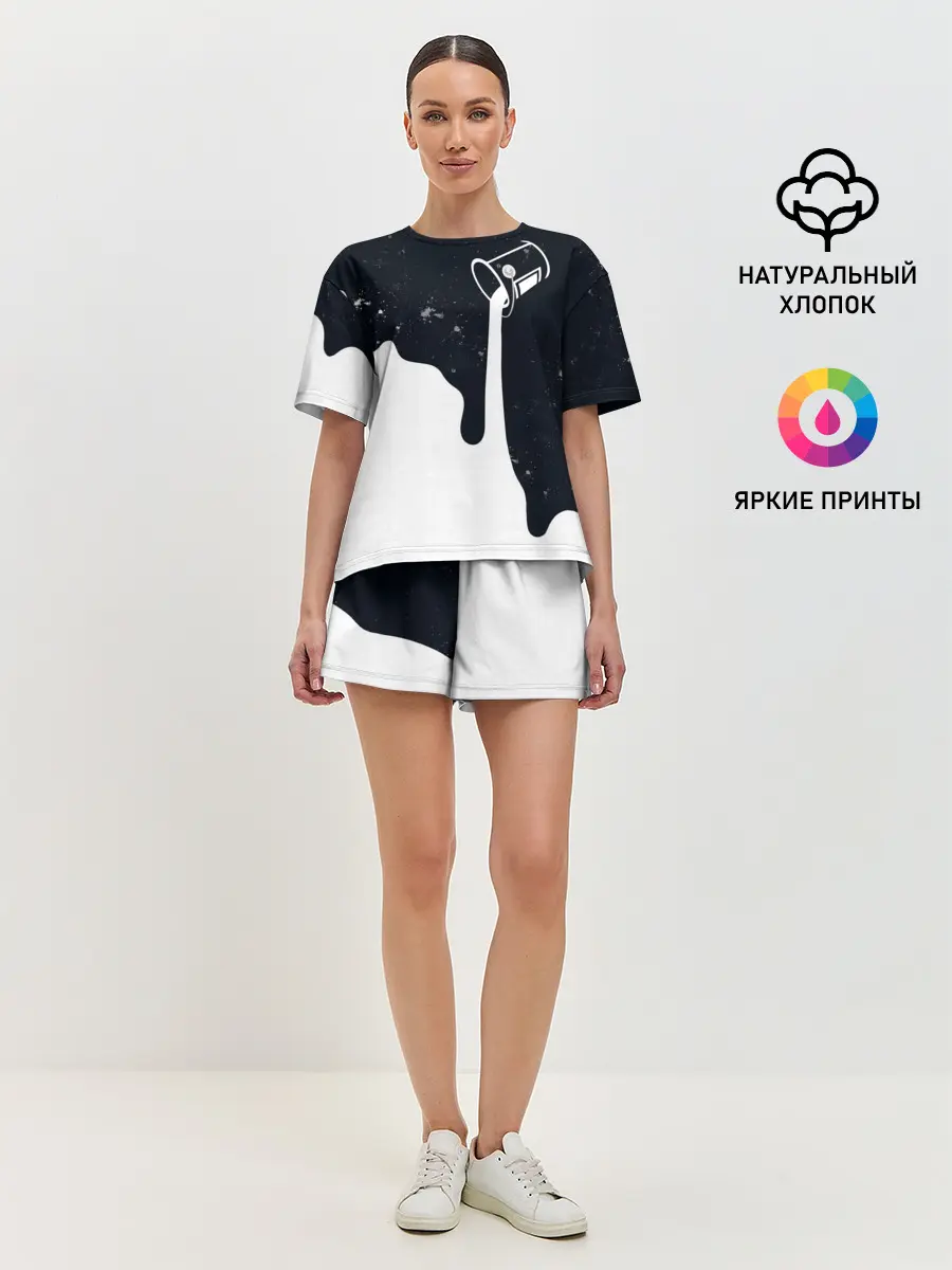 Женская пижама с шортами / Черно-белый