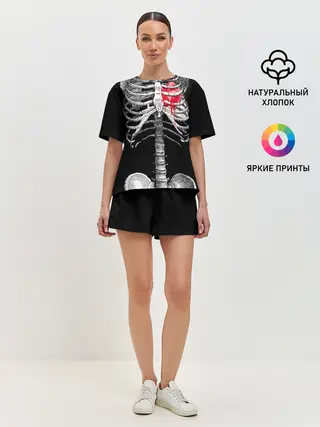 Женская пижама с шортами / Скелет с сердцем