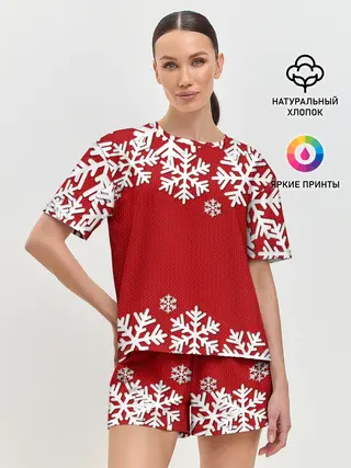 Женская пижама с шортами / Снежинки