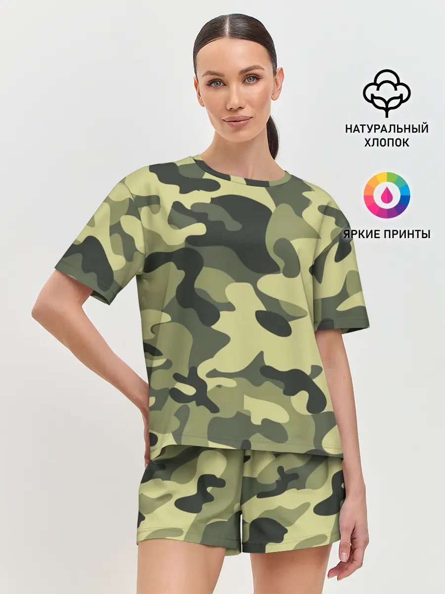 Женская пижама с шортами / Камуфляж Хаки