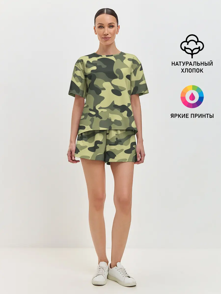 Женская пижама с шортами / Камуфляж Хаки