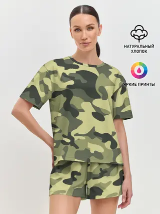 Женская пижама с шортами / Камуфляж Хаки