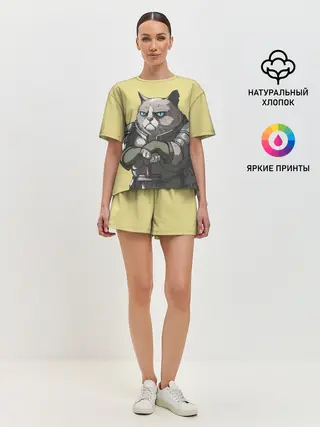 Женская пижама с шортами / Кот