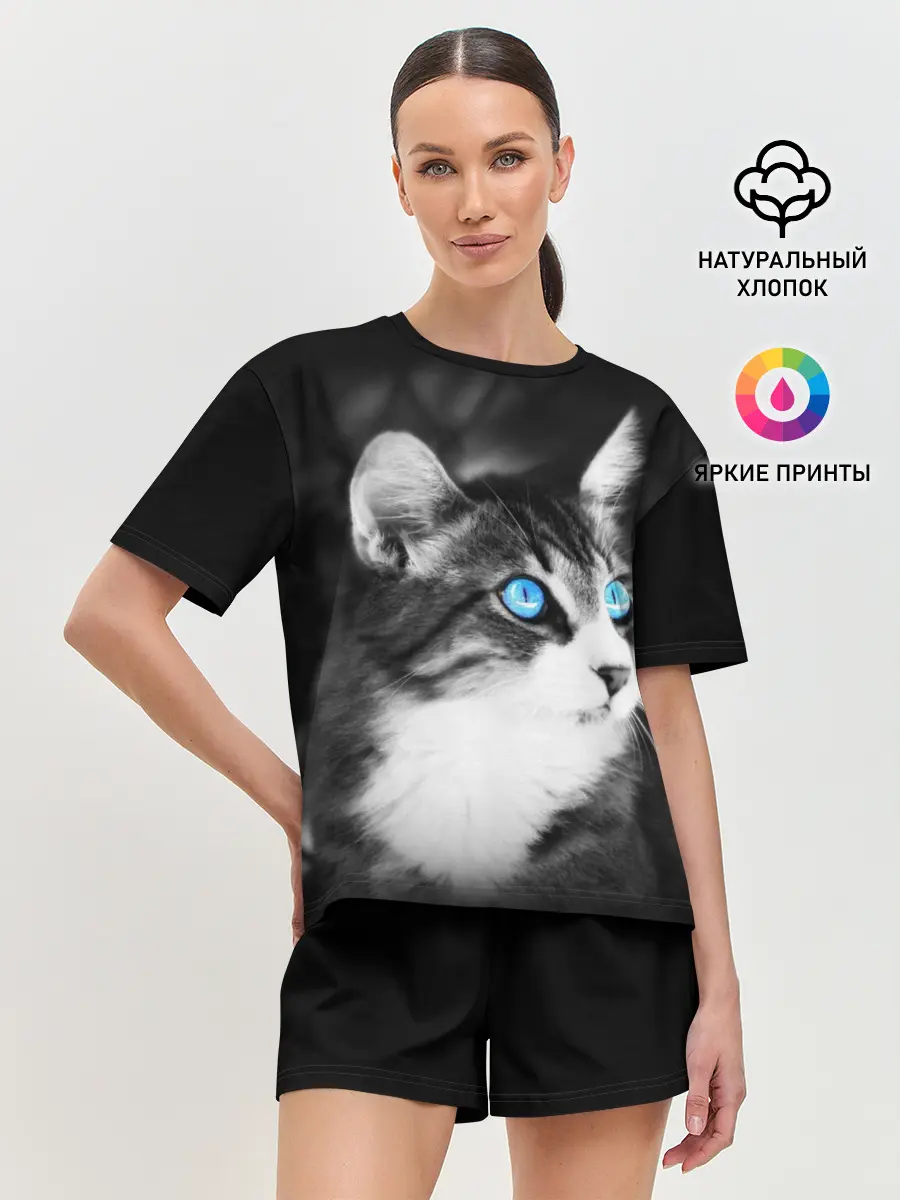 Женская пижама с шортами / Кот