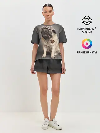 Женская пижама с шортами / Мопс в кепке