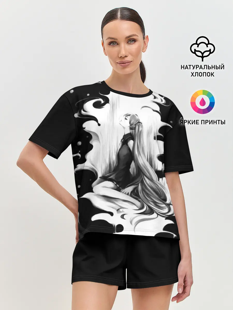 Женская пижама с шортами / Черно-белая Мику Хацунэ