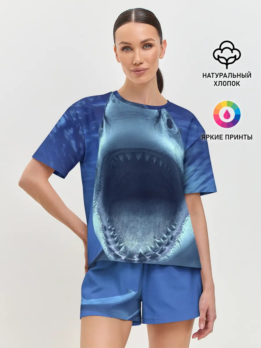 Женская пижама с шортами / Белая акула
