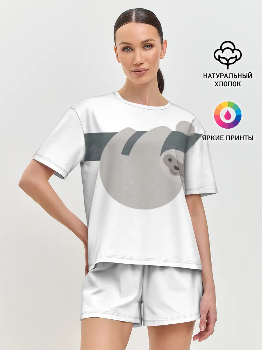 Женская пижама с шортами / Веселый ленивец