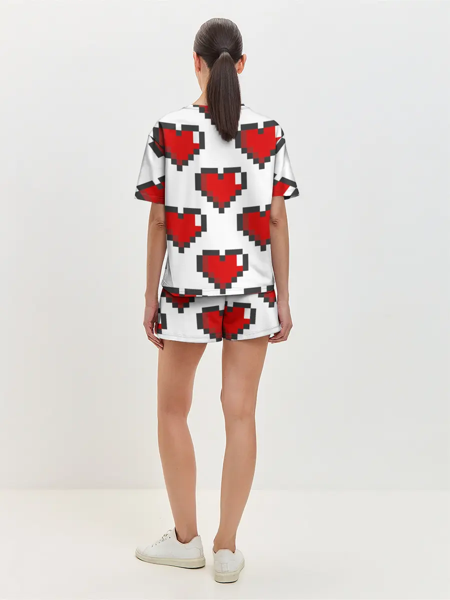 Женская пижама с шортами / Пиксельные сердечки