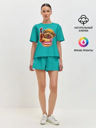 Женская пижама с шортами / Мопс музыкант